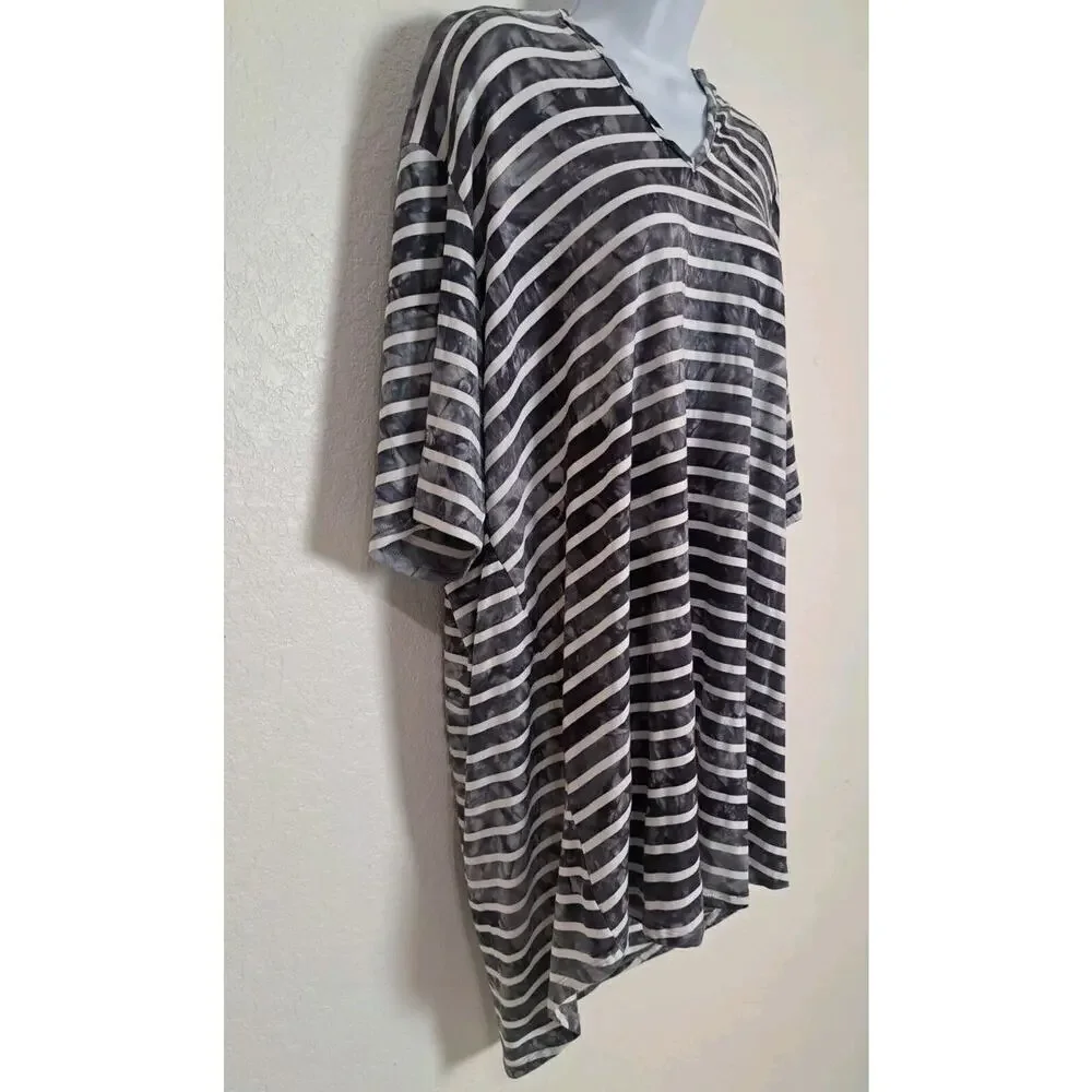 C&C California Women Tunic Hooded Top 3X Navy Coastal Distressed Grunge Cover-up - Picture 4 of 10